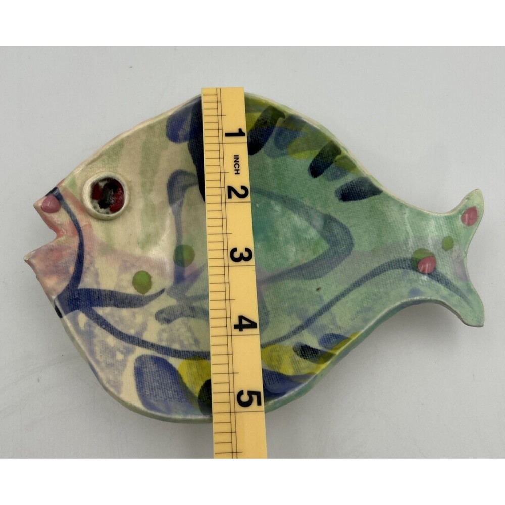 Artist Signed Jim Rice Tropical Fish Glazed Trinket Dish Or Decor Wall Dish #143 - Picture 5 of 6